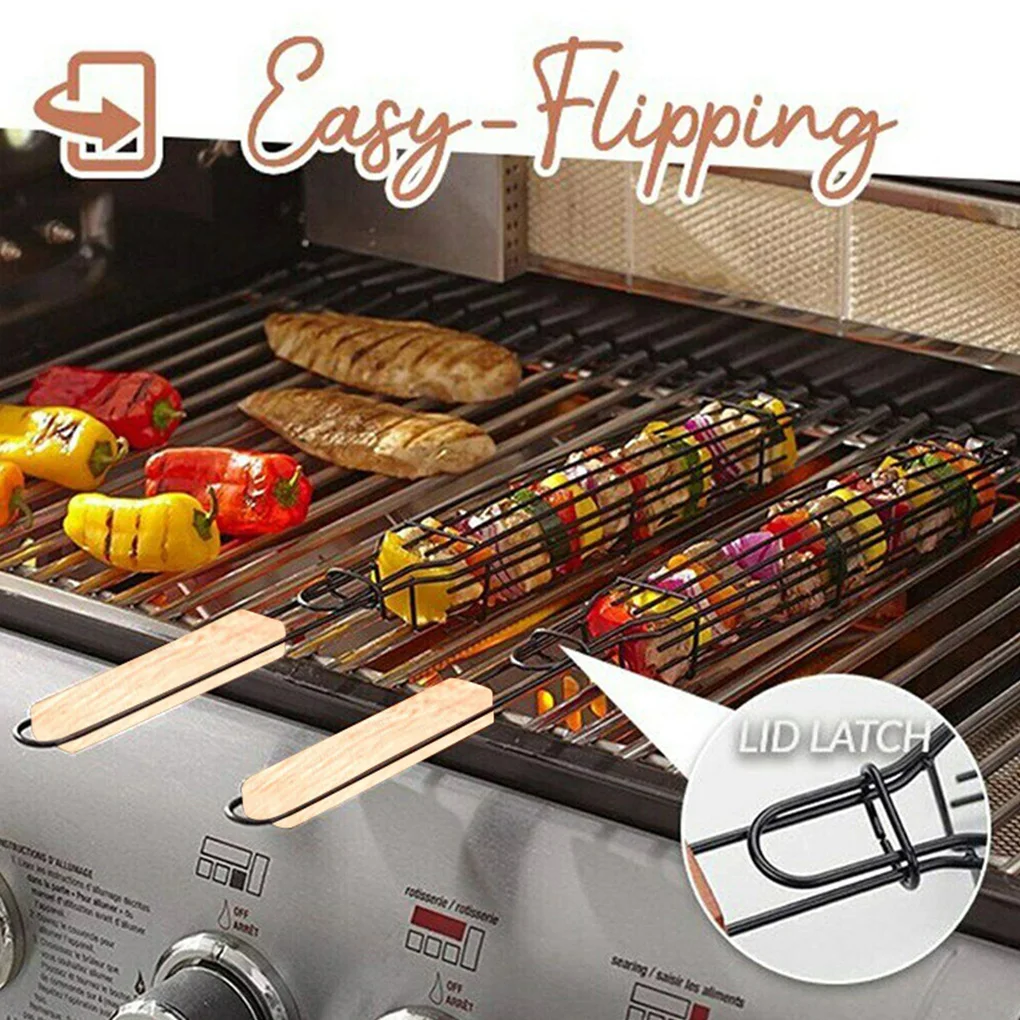 1/2pcs Portable BBQ Grilling Basket Stainless Steel Nonstick Barbecue Grill Tools Mesh Kitchen Outdoor |