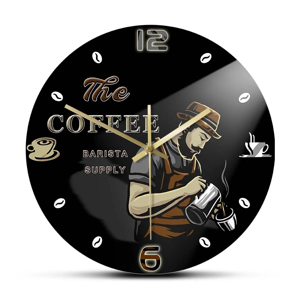 Professional Barista Coffee Beans Modern Wall Clock For Home Bar Kitchen Dinning Room Art Décor Shop Clcok Café Maker | Дом и сад