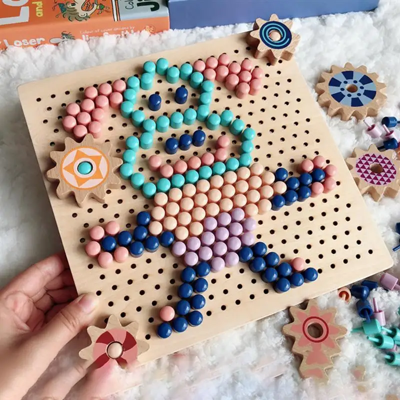

Mushroom Nails Pegboard Jigsaw Puzzle Toy For Children DIY Peg Board Building Blocks Wooden Mushroom Nails Pegboard Puzzle Game