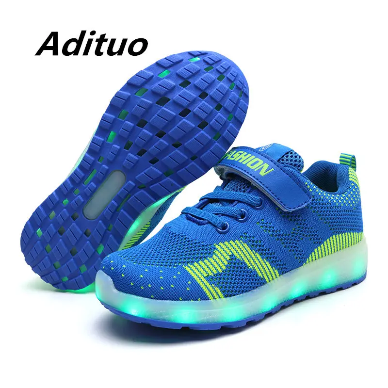 Размер 25 37 детская обувь со светодиодной подсветкой и зарядкой от USB на липучке