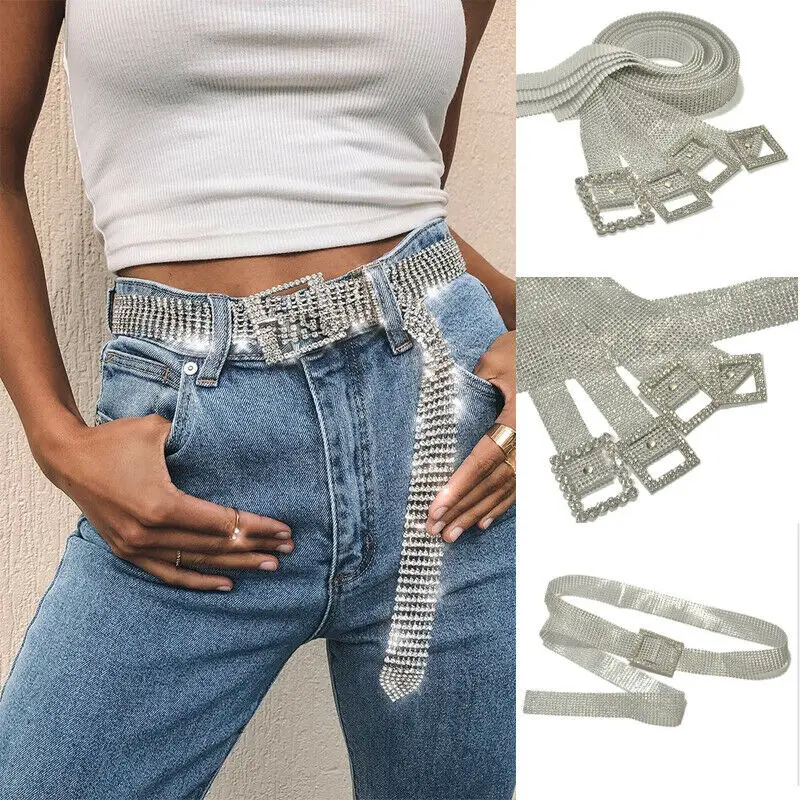 Ремень женский блестящий цепочка на талию из сплава со стразами все стразы для