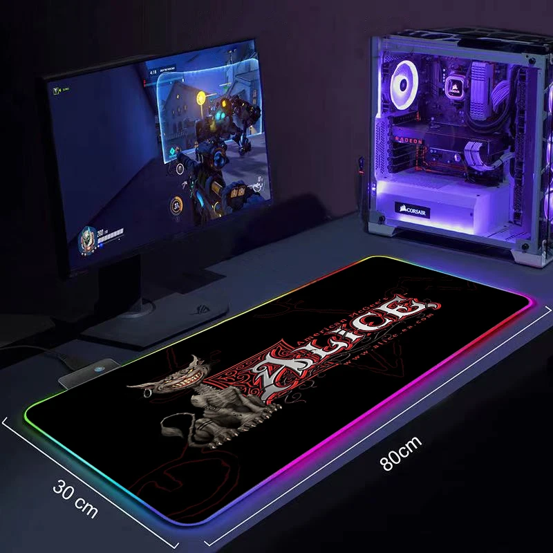 

Keyboard Desk Mat RGB Large MousePad American McGee's Alice Gamer Big Mouse Mat Computer Mousepad LED Backlight Gaming Mause Pad