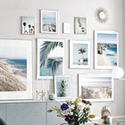 Настенная картина с изображением голубого Морского Пейзажа, постеры и принты на холсте с тропическим пляжем, ананасом, кокосовым деревом, декор для гостиной в скандинавском стиле