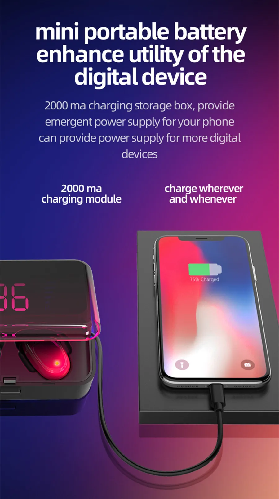 CRDC Bluetooth 5,0 наушники TWS 3D стерео беспроводной ушной телефон HIFI IPX5 спортивный наушник громкой связи игровая гарнитура с микрофоном 2000 мАч