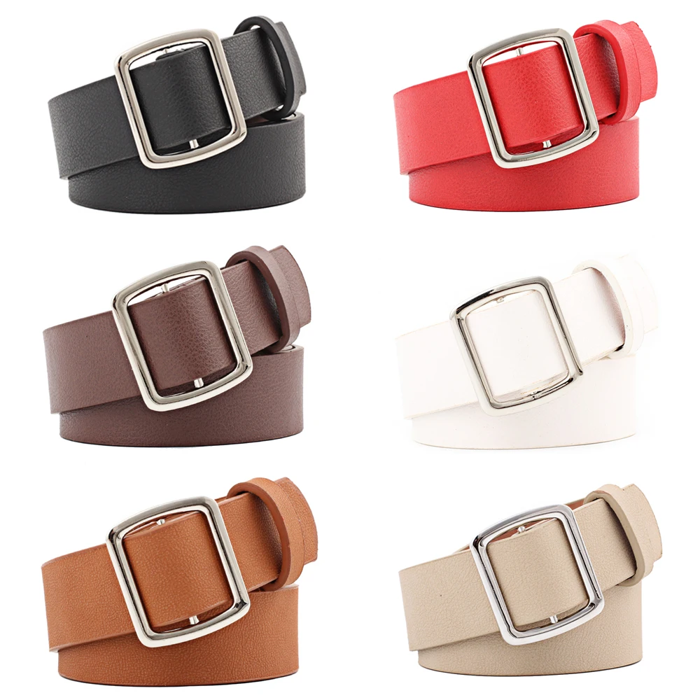 Женские ремни чистый цвет пояс с пряжкой кожаные Простой повседневный ремень