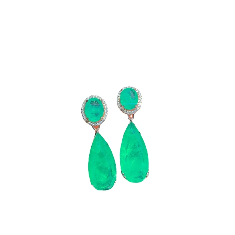 

Shipei Luxury 925 Sterling Silver Pear Cut 12*25 MM Paraiba Tourmaline Emerald Gemstone Engagement Dangle Earrings Fine Jewelry