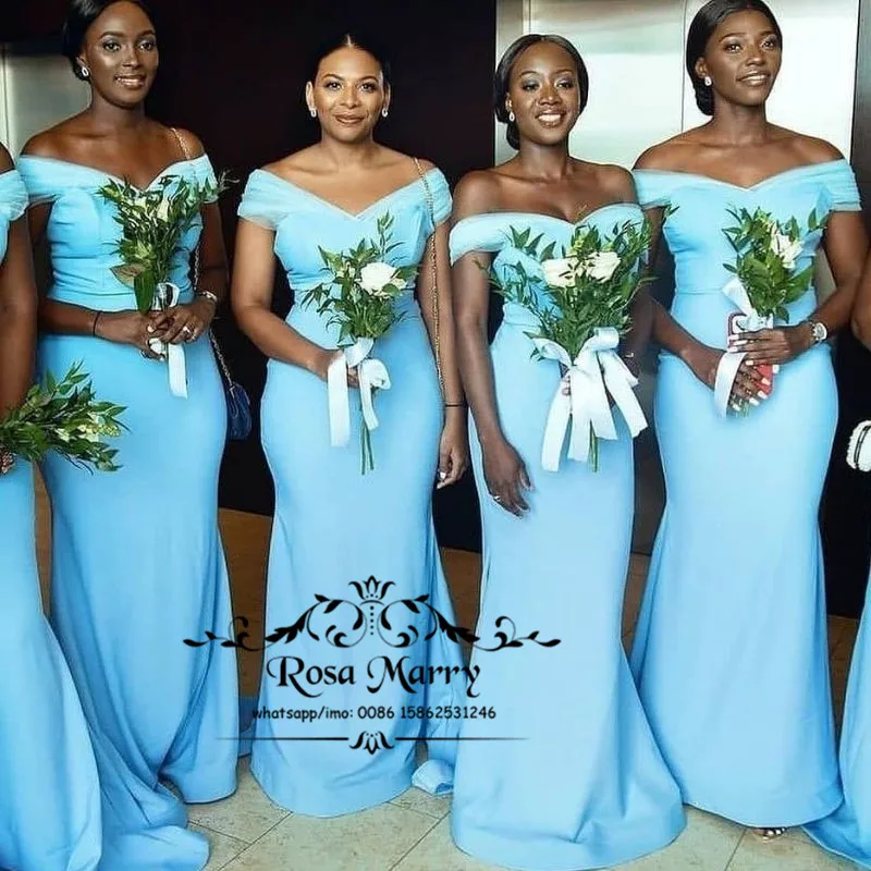 

Sexy Off Shoulder Mermaid African Bridesmaids Dresses 2021 Plus Size Maid of Honors Blue Cheap Formal for Wedding Party Gowns