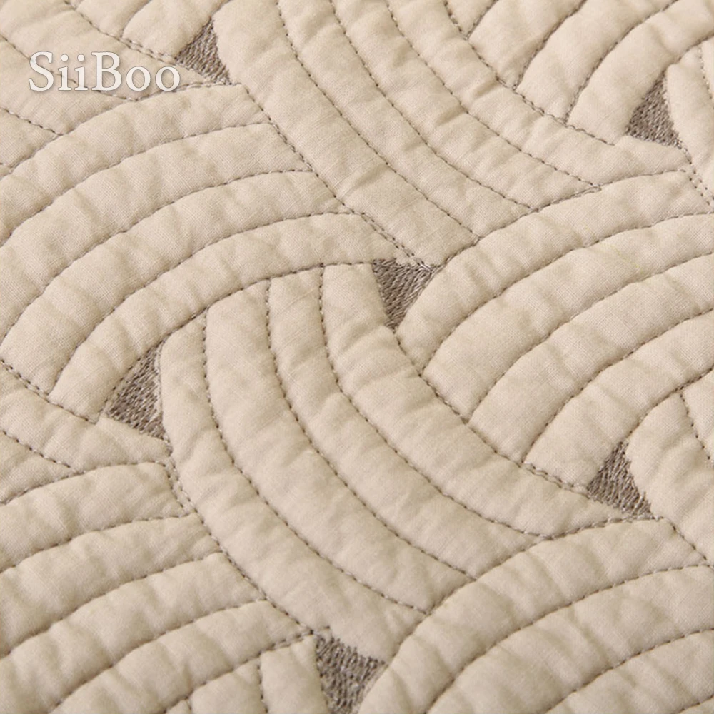 Хлопковый стеганый чехол для дивана с вышивкой в полоску бежевого серого и