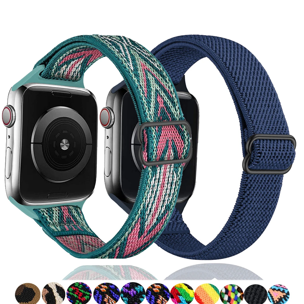 

Ремешок тонкий для Apple watch band 40 мм 44 мм 38 мм 42 мм, Нейлоновый Регулируемый эластичный соло-браслет для iWatch 3 4 5 6 se band