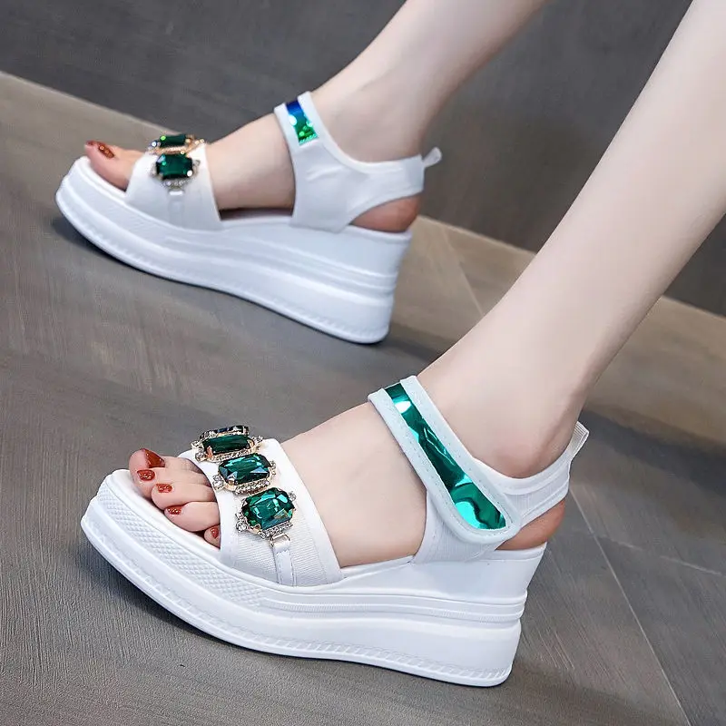 

Sports Sandals Women's Ins Tide 2021 Summer Wild Wedge Open Toe Platform Slope with Thick-soled Velcro Increase In Women's Shoes