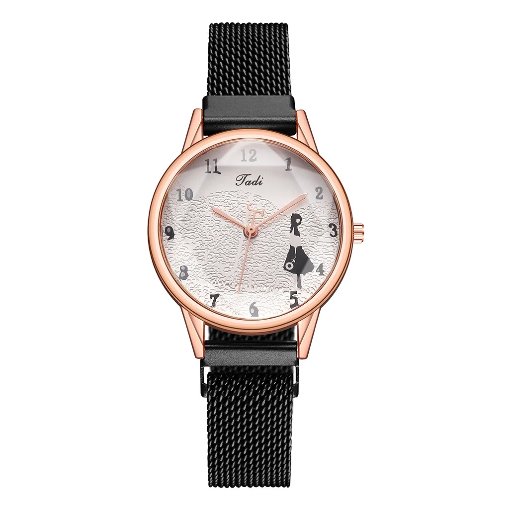 

Fashion Womens Wristwatch Korean Female Wrist Watch Magnet Luxury Gold Alloy Strap Girl Pattern Digital Dial Ladies Quartz Watch