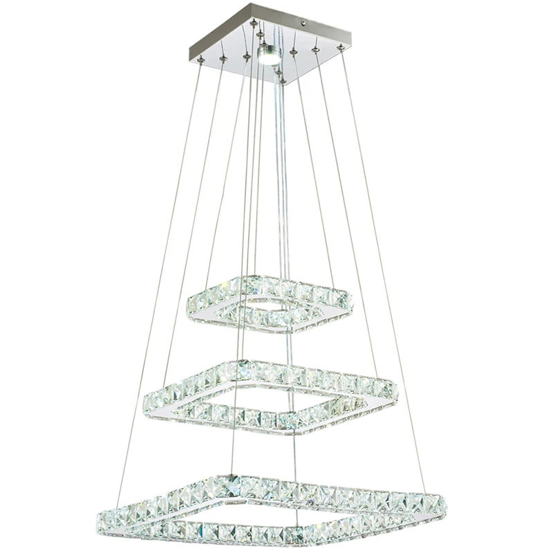 Современная светодиодная Подвесная лампа с 3 кольцами освещение кристаллами для