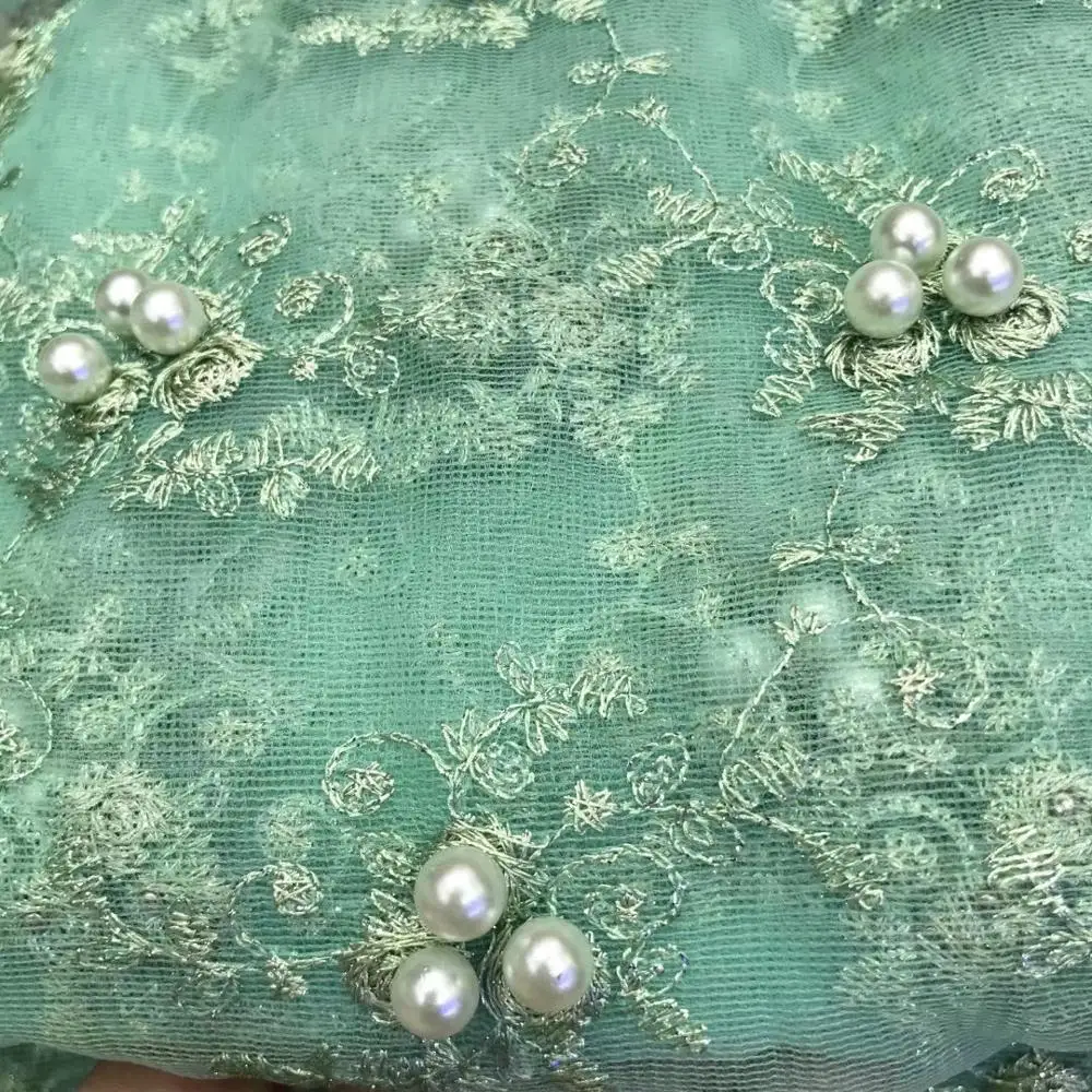 

Mint Green African Net Lace Fabric 2020 High Quality Elegant Nigerian Wedding Lace Fabrics Beading French Tulle Lace Material