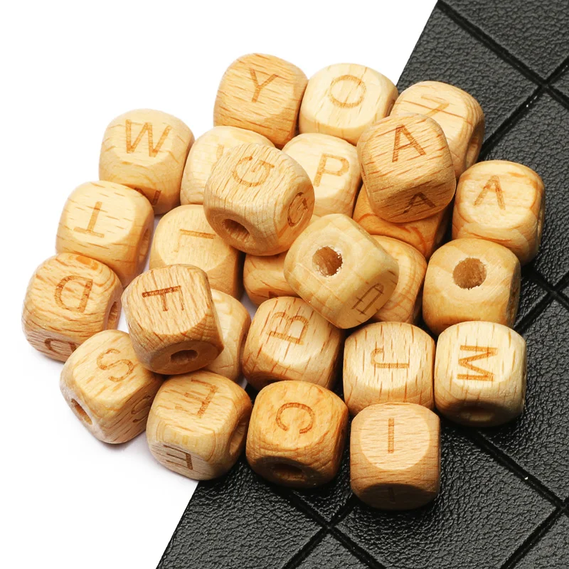 

10/20/30/40/50pcs 12mm A-Z Beech Wooden Letter Beads Alphabet Square Loose Spacer Beads For Jewelry Making Diy Pacifier Chain