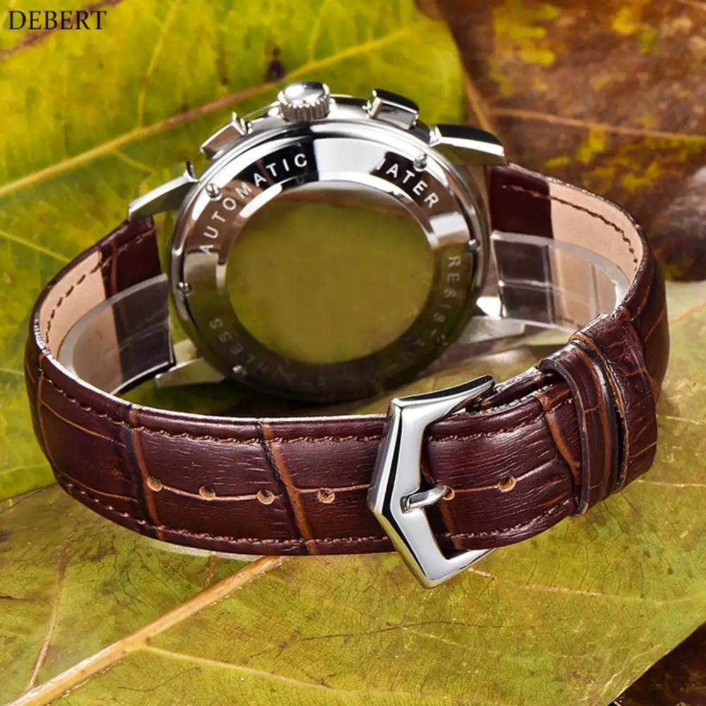 

Debert42mm Moon Phase watch men Automatic Mechanical wristWatches Mens Relogio A Prova De Agua 316L Stainless Steel