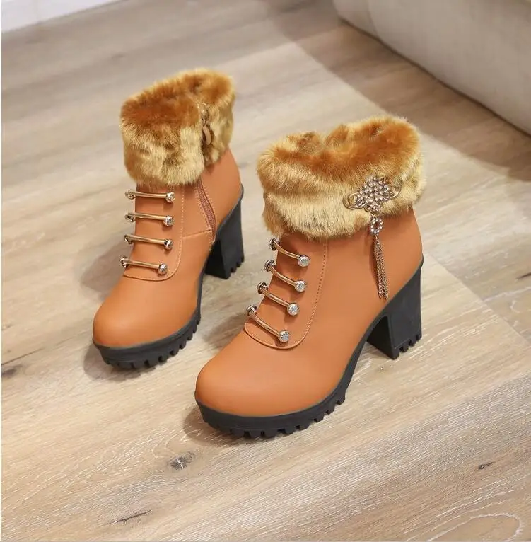 Зимние женские ботинки повседневные ботильоны без шнуровки однотонные теплые на