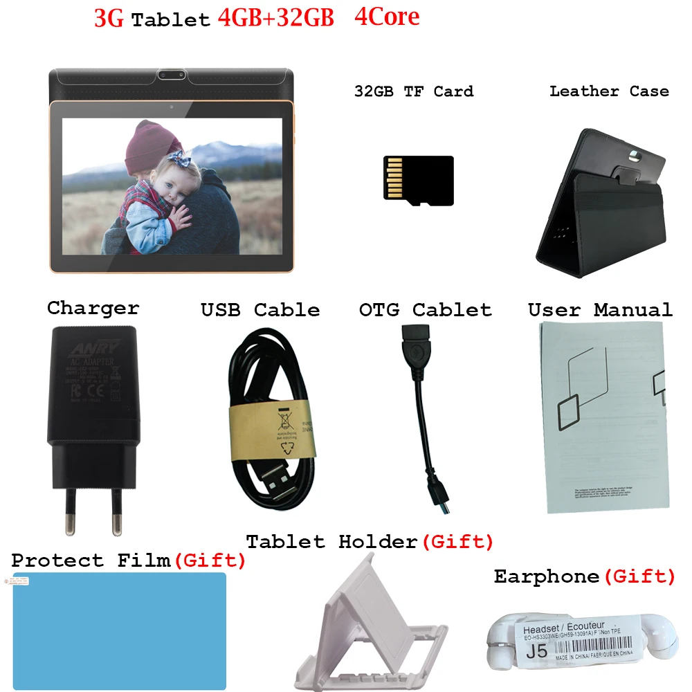 Add Case 32GB TF ANRY 102, планшетный ПК, 10,1 дюймов, Android 7,0, планшетный ПК, ips экран, четыре ядра, 4 Гб ОЗУ, 32 Гб ПЗУ, мини-планшет, поддержка расширения, TF карта, 3g Tab - Комплект: Add Case 32GB TF
