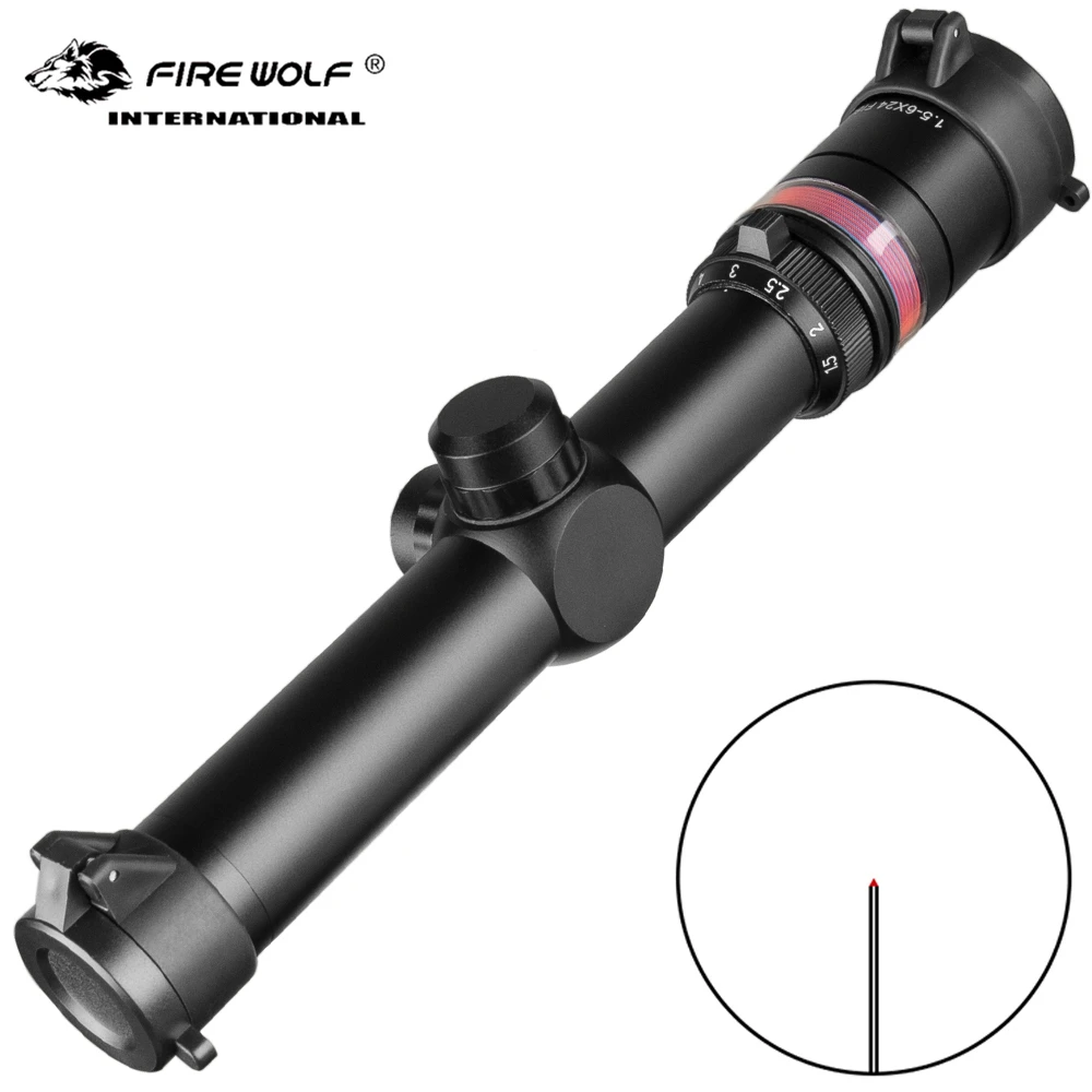 Fogo Lobo 1.56x24hunting Táticas Rifle Escopo Vermelho Ponto Fibra Óptica Escopo Vermelho Triângulo Seta Iluminado Rifle Óptico Sniper Cervos Lunetas Riflescopes