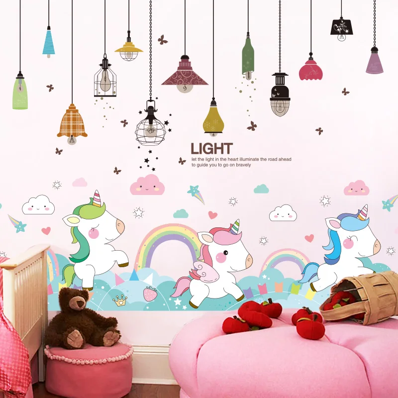 

[shijuekongjian] Colorful Chandeliers Wall Stickers DIY Animal Mural Decals for Living Room Baby Bedroom Home Decoration