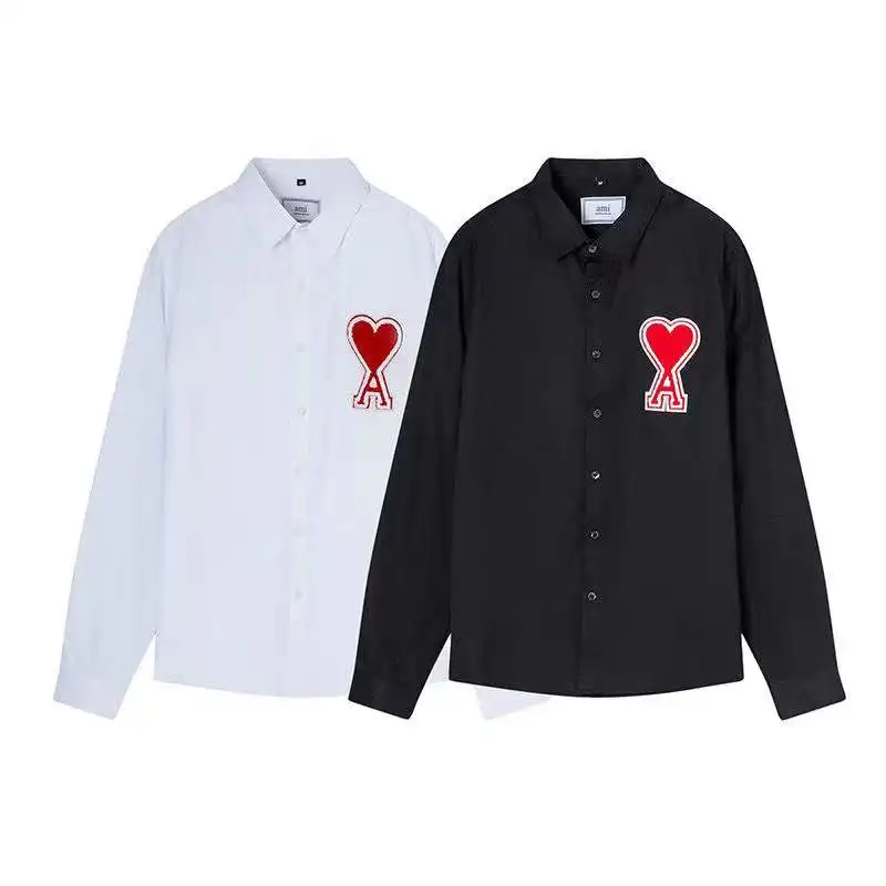 

Ami Paris 2021 Autumn New Product Big Love A Letter Embroidered Solid Color Shirt For Men And Women With The Same Paragraph
