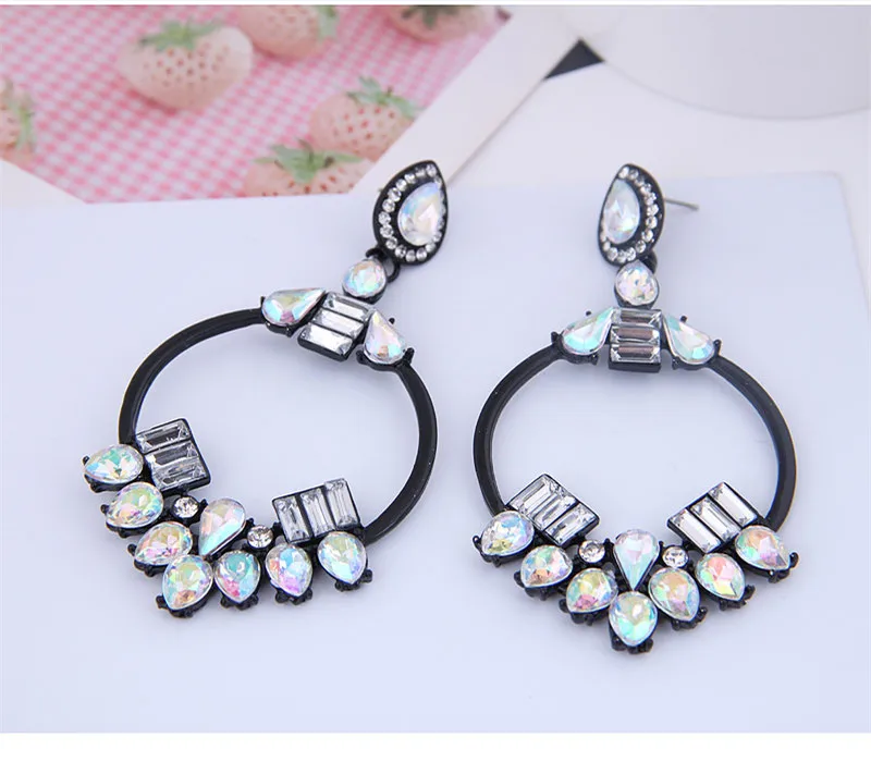 

Kymyad Trendy Earrings For Women 2019 Luxury Crystal Stone Earings Fashion Jewelry Big Statement Long Earrings