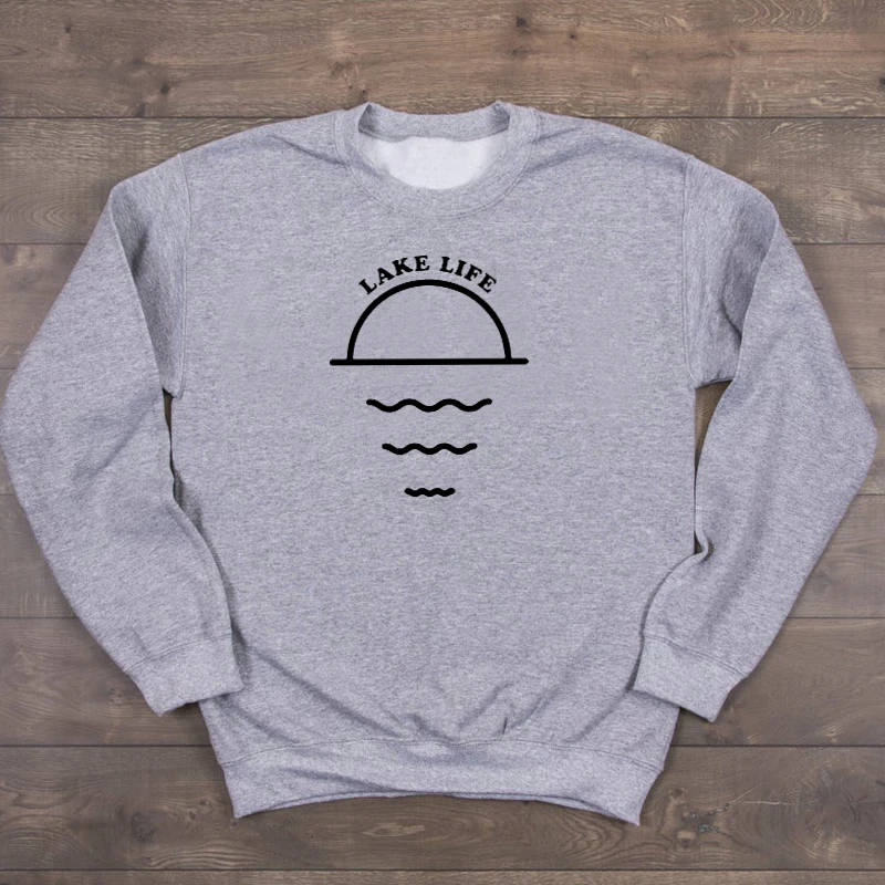 Fashion 90s Tumblr Girls Loose Sweatshirts Lake Life Letter Print Sweatshirt Women Harajuku Funny Graphic Pullover Hoodies | Женская