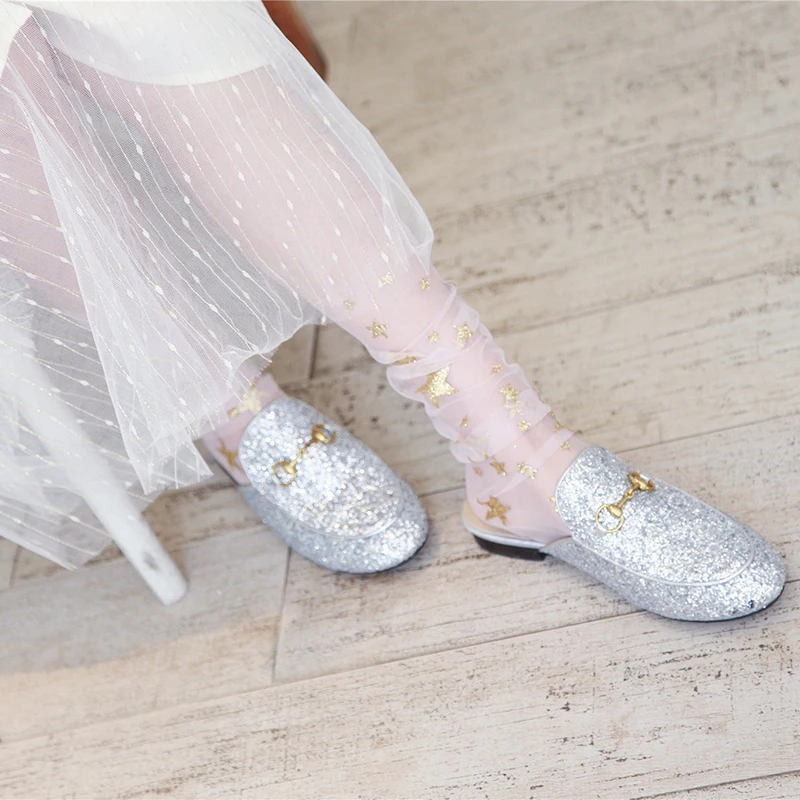 Блестящие тюлевые носки со звездами женские тонкие прозрачные длинные в