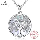 Ожерелье EUDORA из стерлингового серебра 925 пробы с подвеской в виде Древа Жизни, с кристаллом, с листьями, богиней, перламутром, модные ювелирные изделия в подарок с коробкой D170