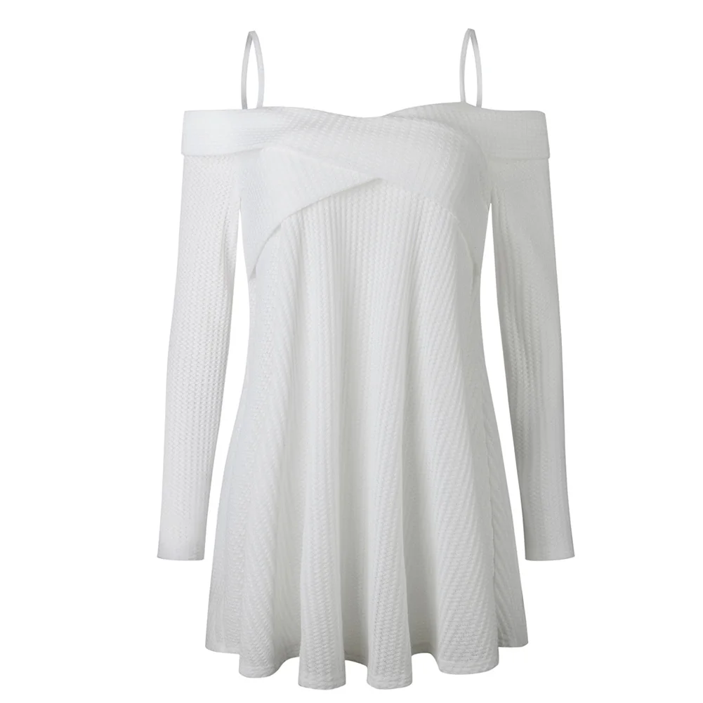 

2020 Women Fashion Autumn Winter Long Sleeve Cross Neck Sweater Sling Solid Color Top Women's clothing