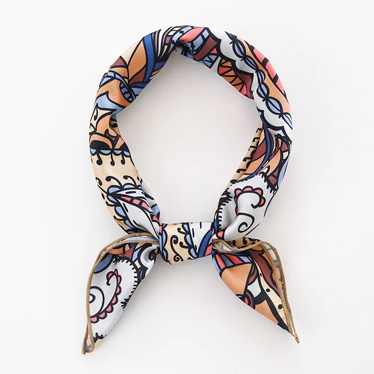 

Fashion Silk Satin Hair Scarf For Women Small Shawl Paisley Printed Bandana Head Bag Scarfs Female 53*53cm Kerchief Neck Scarves