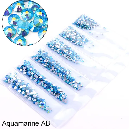 Aquamarine-AB 1580 шт разноцветные стразы разных размеров без горячей фиксации с кристаллами AB стеклянные плоские стразы для украшения ногтей H0992 - Цвет: Aquamarine-AB