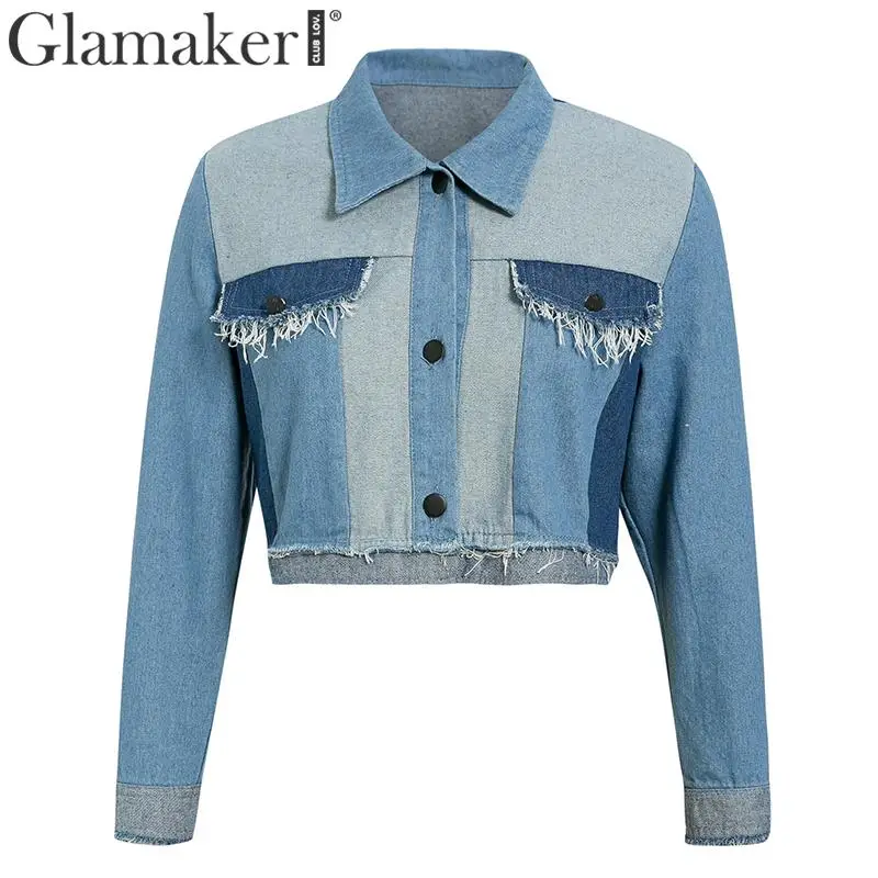 Glamaker свободная Лоскутная синяя Базовая куртка пальто для женщин длинный рукав