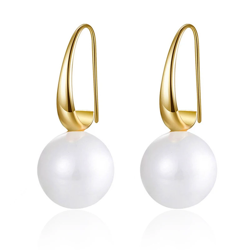 Простые серьги подвески с крючком 14/16 мм цвет золото и серебро жемчугом женские