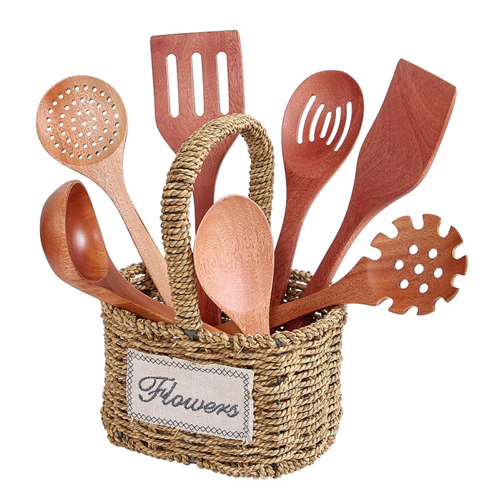 Натуральная здоровая бамбуковая деревянная кухонная шлицевая лопатка-ложка для