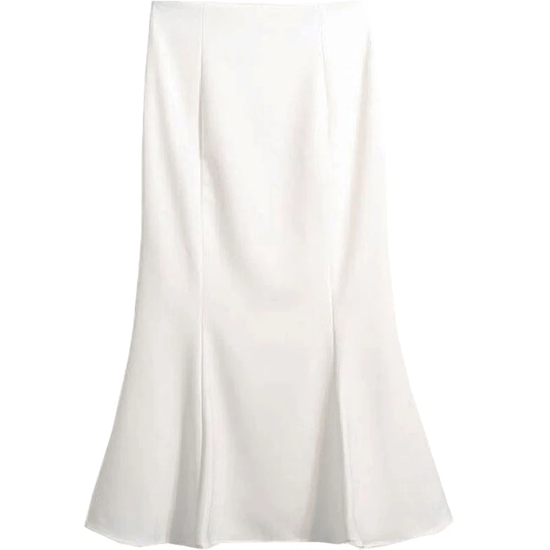 

Fashion and elegant white long skirt high waist ruffled mid-length mermaid skirt temperament high waist bag hip skirt women