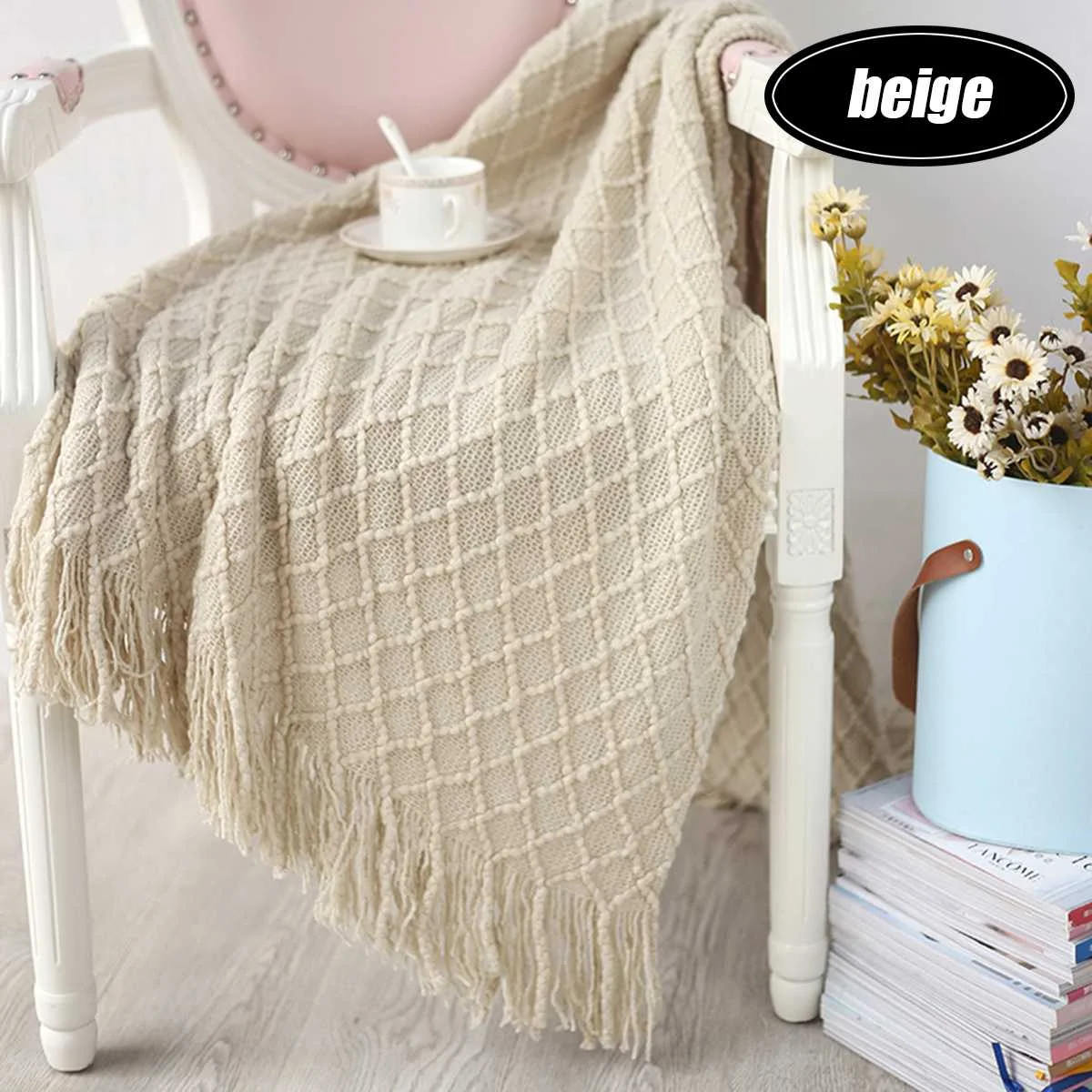 

Новое вязаное одеяло, однотонное вафельное тисненое одеяло, нордическое декоративное одеяло для дивана, кровати, широкое вязаное пледовое ...