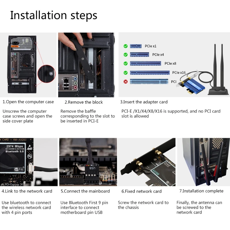

3000Mbps Dual Band WiFi Card 2.4G/5Ghz 802.11ax Bluetooth 5.0 Adapter SMA Antennas for AX3000 AX200 Plus