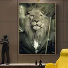 Льва в SuitArt Печать холст картина для бильярдного кия джентльмен изображение животного на стене Гостиная украшения дома постер