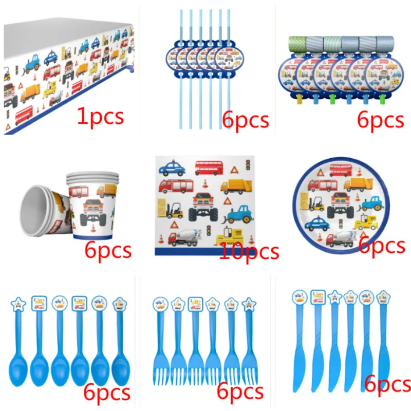 53 шт инженера автомобиля кружки тарелки салфетки соломы Ножи столовая ложка
