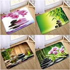 Противоскользящие коврики для ванной Zen, черный камень, розовые цветы, зеленые, фотообои для пола, кухни, пляжа, украшение для спальни