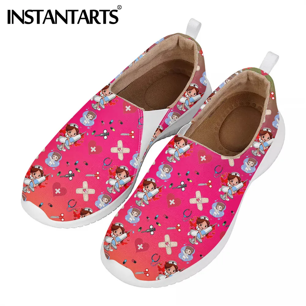 

Женские дышащие кроссовки INSTANTARTS, градиентные, мультяшный принт медсестры, плоская подошва, повседневные Лоферы без застежки, для ухода за р...