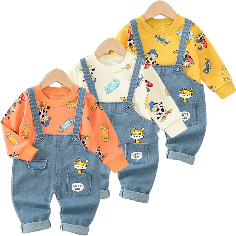 

2 Pieces/set Autumn Children's Clothing Cartoon Top Overalls Baby Girl Boy Casual Clothes Boutique Kids Clothing Conjunto Bebe