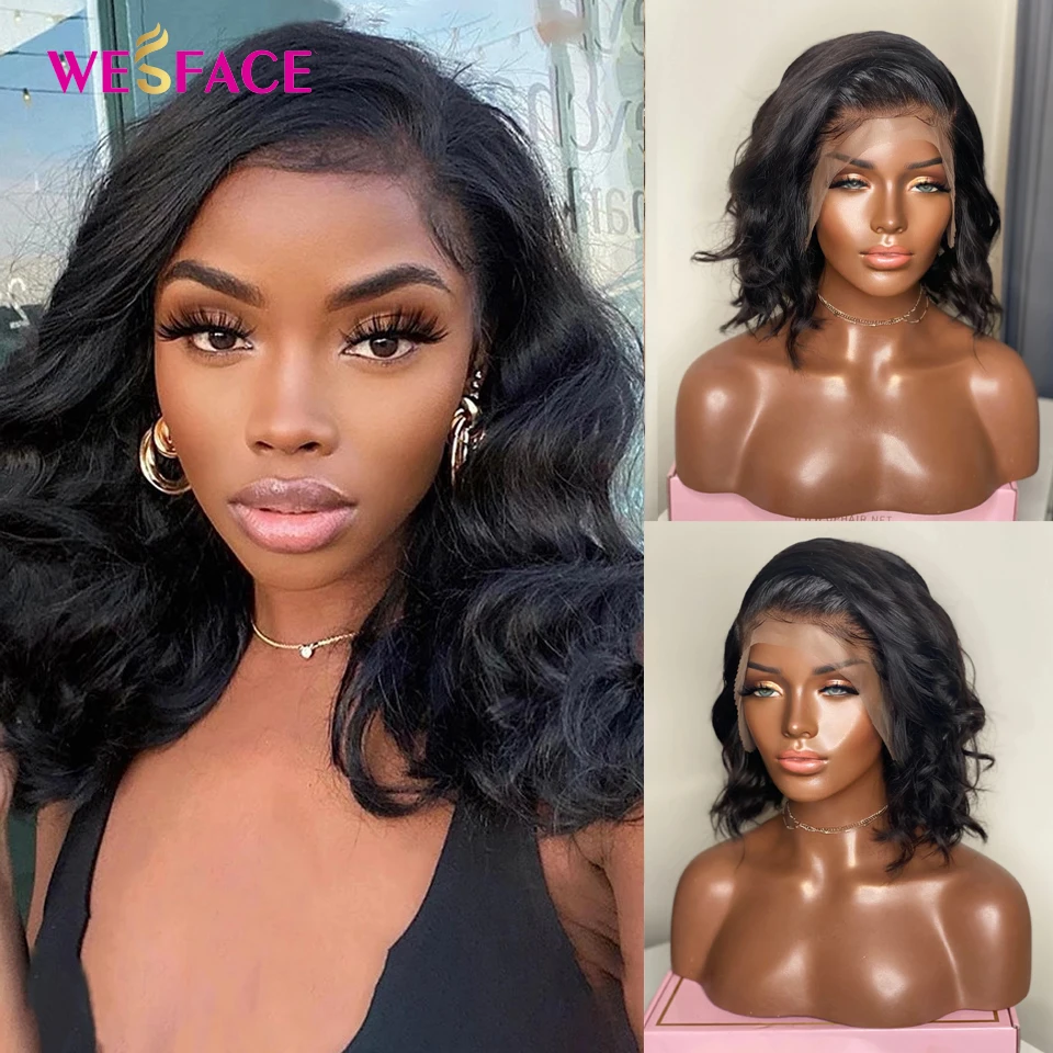 

Body Wave 13X4 Short Bob Wig 180 Density For Black Women Human Hair Lace Front Wigs Brazilian Remy Pre Plucked Bleached Knots