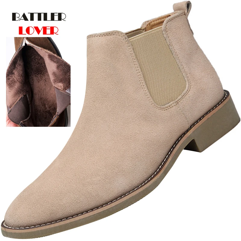 

Men Martin Boots Suede Leather Decent Ankle Botas for Male Original Short Casual Biker Footwear British Style Winter Warm Boot