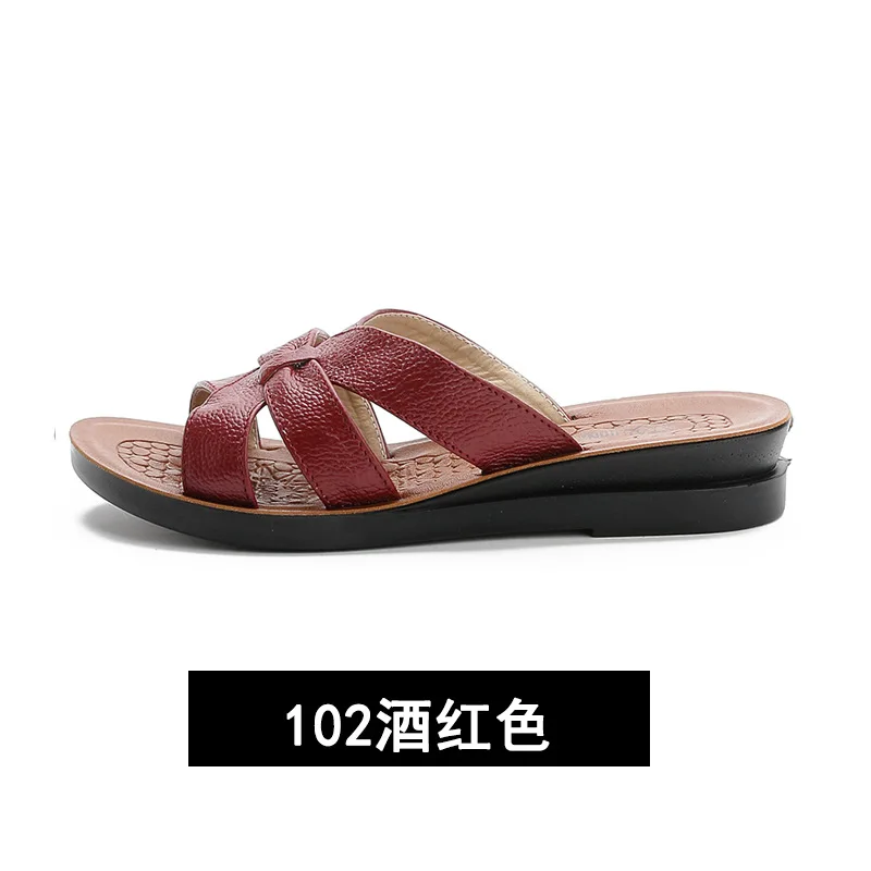 

House Slippers Platform Female Shoes Slides Med Low 2021 Flat Rubber Genuine Leather Soft Rome Hoof Heels Basic Fabric PU