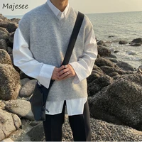 sweater vest men solid shrug casual loose all match fashion v neck male autumn hong kong style simple ulzzang streetwear daily