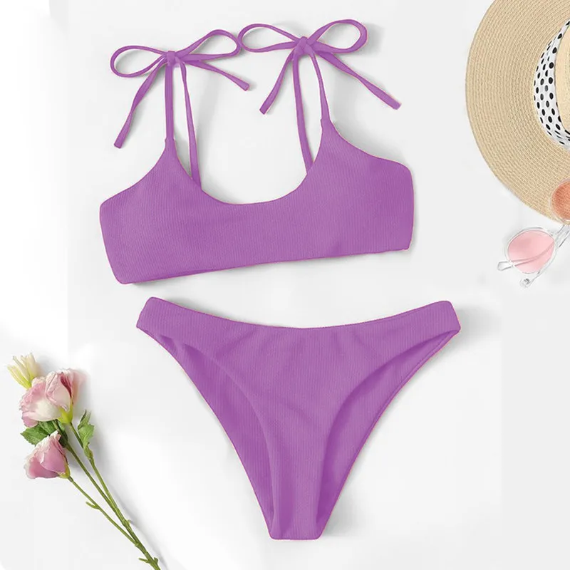 

Bikini Set Designer Luxury Womens Bathing Suit 2 Piece Women Swimwear V Waist Sling Tube Top Solid Color Beach Swimsuit 2021