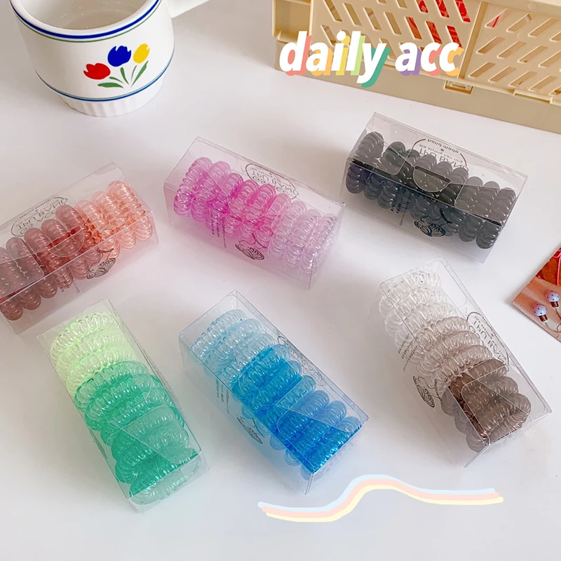 

9Pcs Set Women Thin Colorful Elastic Plastic Rubber Telephone Cord Wire No Crease Hair Ties Scrunchies Hair Ring Band