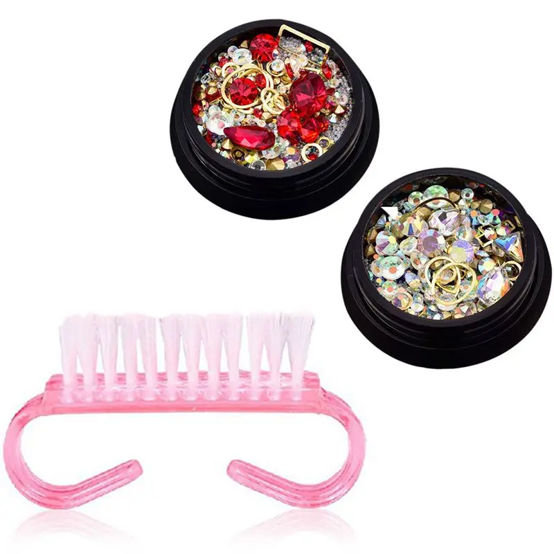 2 коробки 3D украшения для ногтей цветной смешанный акриловый наконечник Алмазный
