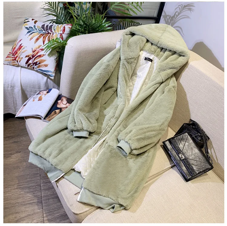 30 Degrees Fur Coat Women Casual Hoodies Furry Thick Warm Long Faux Rabbit Fur Jacket Loose Winter Coat Women OverCoat